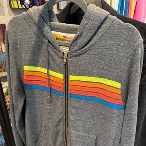 Aviator nation grey striped zip hoodie medium
